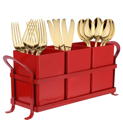 NelyBet organizador de cubiertos para encimera rojo, mantiene utensilios ordenados durante las comidas.