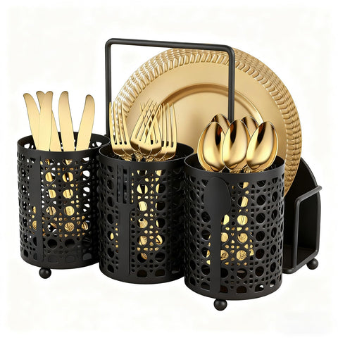 NelyBet Utensil Caddy en malla negra, organizador de cubiertos para cocina.