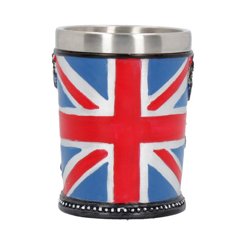Nemesis Now reverso con bandera británica, ideal para brindis.