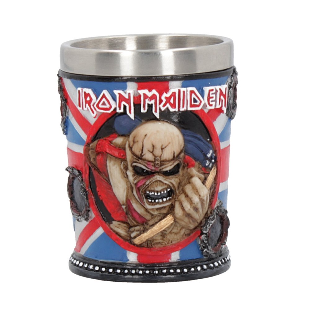 Nemesis Now vaso chupito Iron Maiden azul con inserto de acero para beber con estilo.