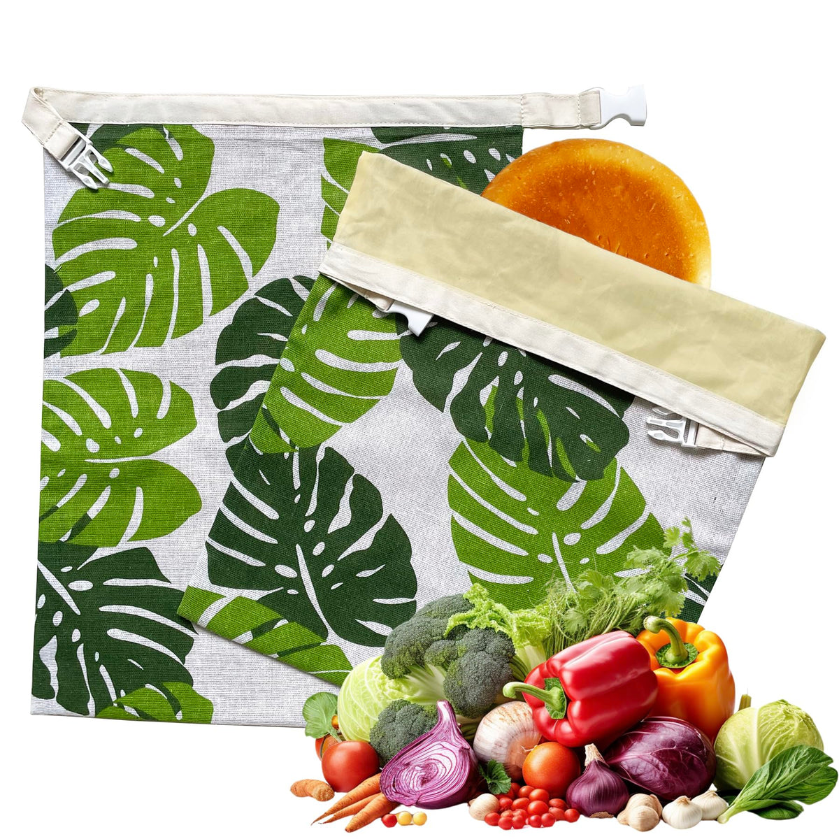 NEOHANA Bolsas para pan con cera de miel, vista frontal, ayuda a conservar la frescura.