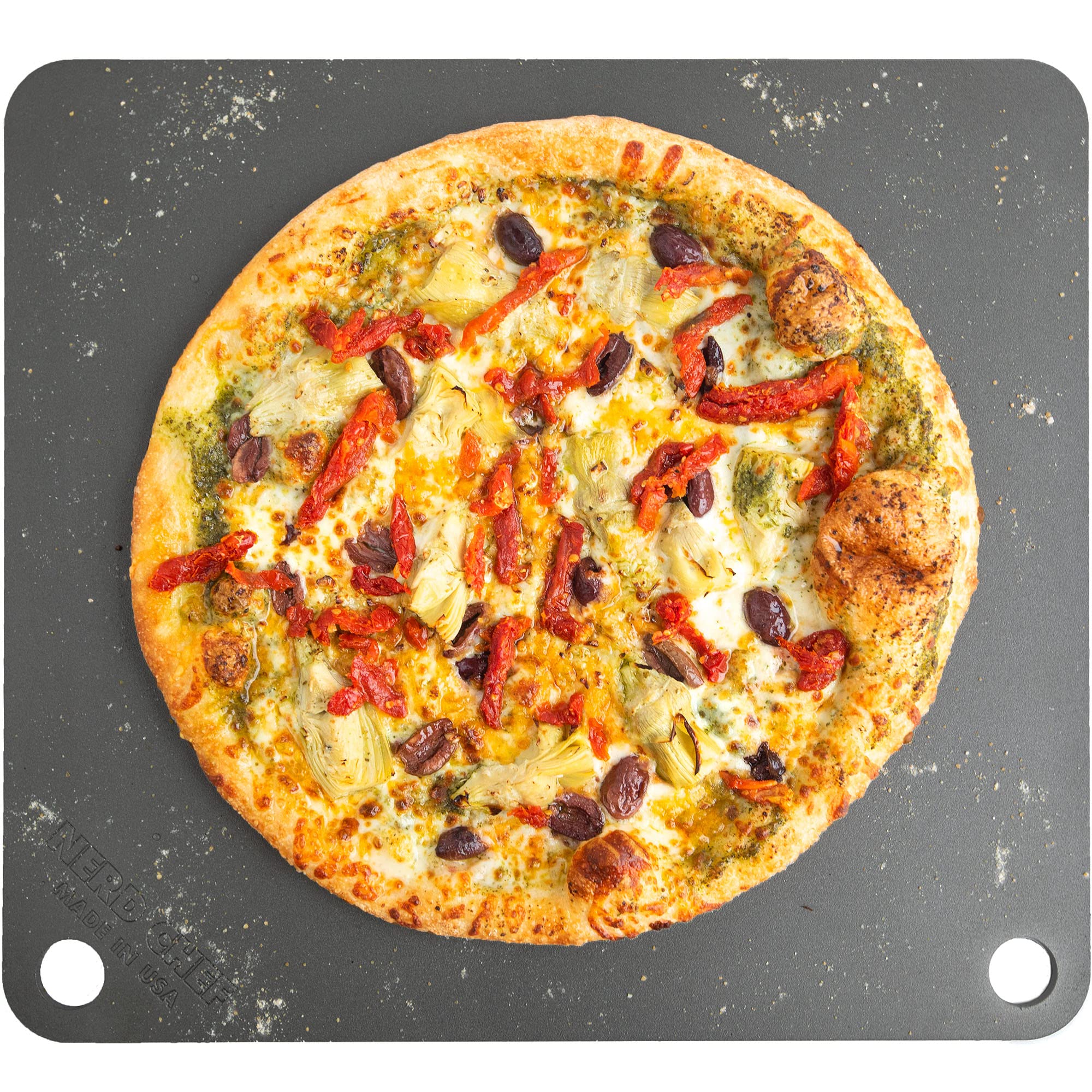 NerdChef Steel Stone, vista frontal, superficie texturada para pizza crujiente.