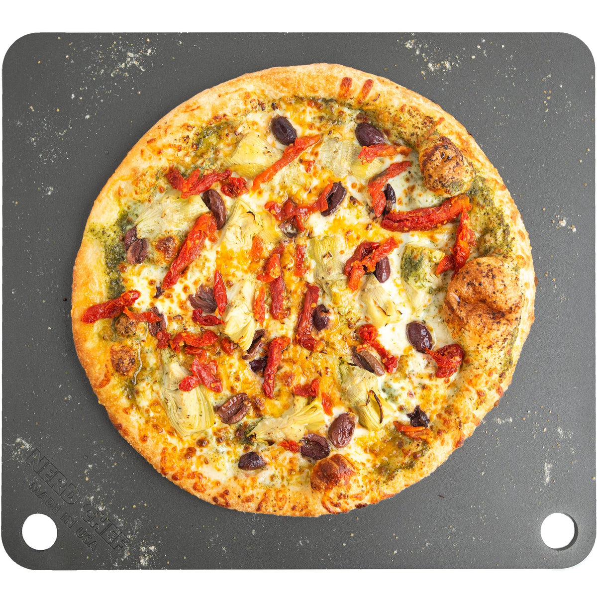 NerdChef Steel Stone, vista frontal, superficie texturada para pizza crujiente.