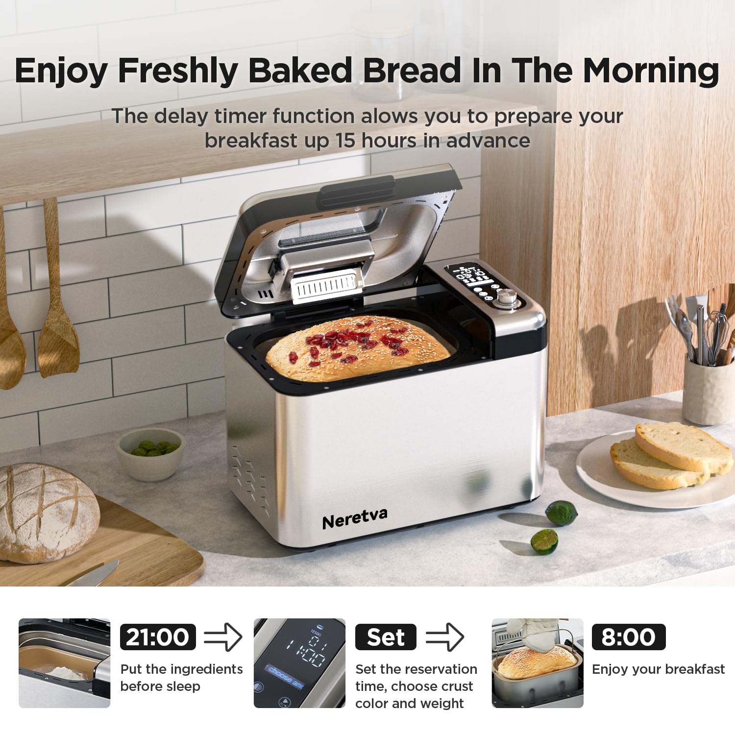 Neretva Panificadora dispensador automático de frutos secos para recetas personalizadas.