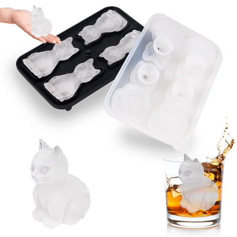 Nerien molde hielo gato 3D con 4 huecos para bebidas frías.