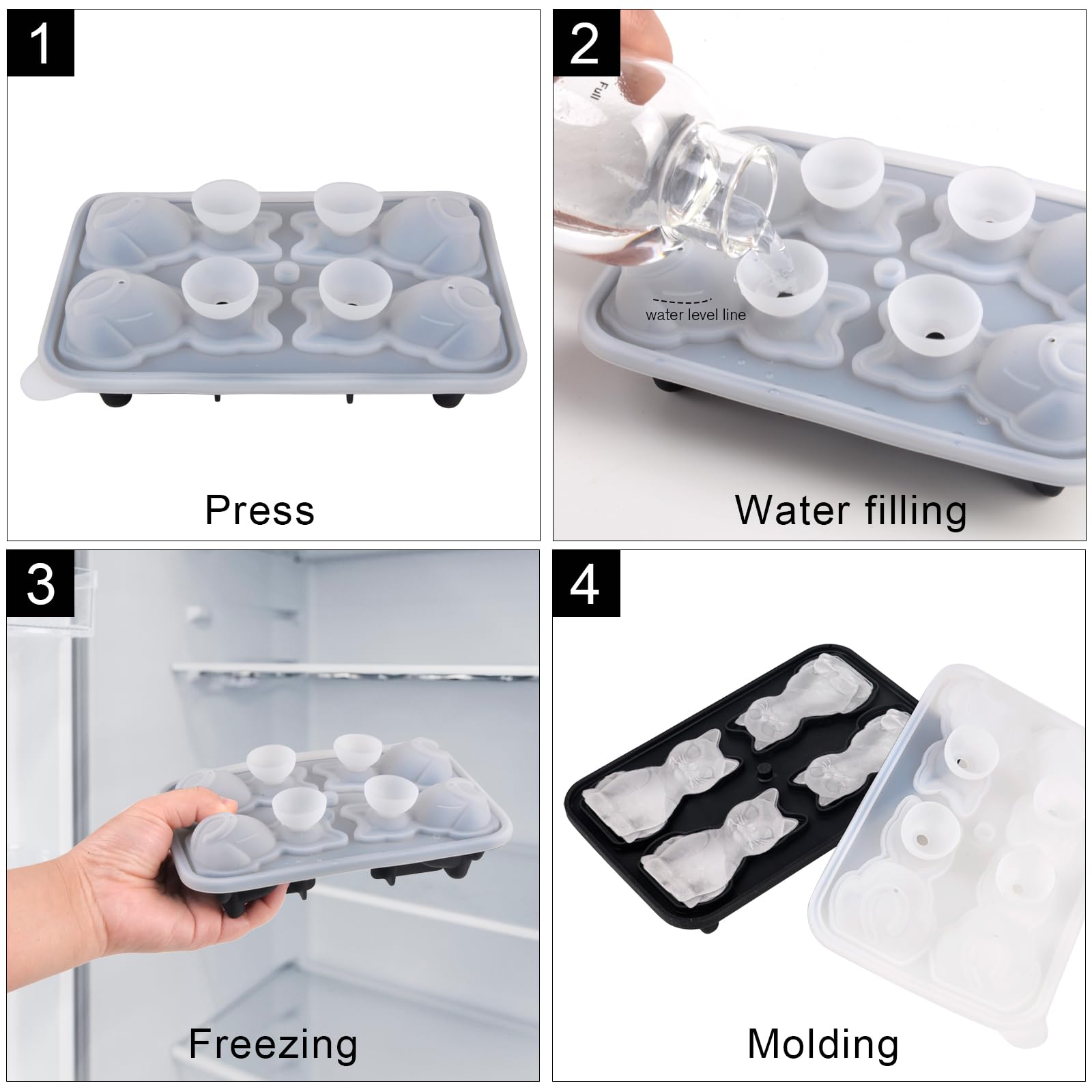 Nerien molde hielo gato silicona reutilizable, seguro para bebidas.