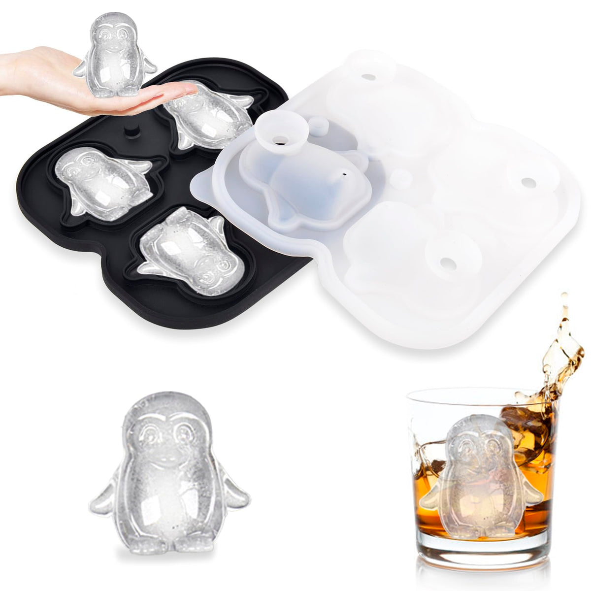 Nerien molde hielo pinguino 3D: cubos grandes para enfriar bebidas
