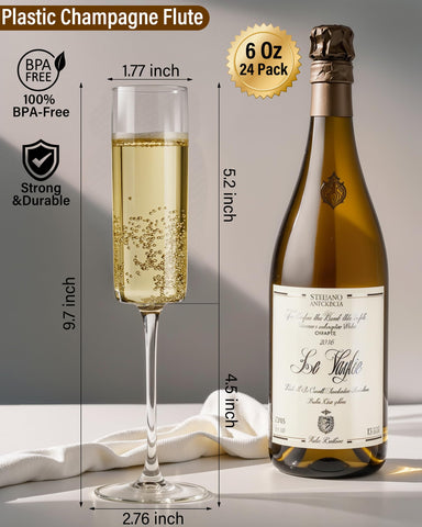 Nervure copas champán plástico cuadradas 6oz, duraderas y a prueba de golpes
