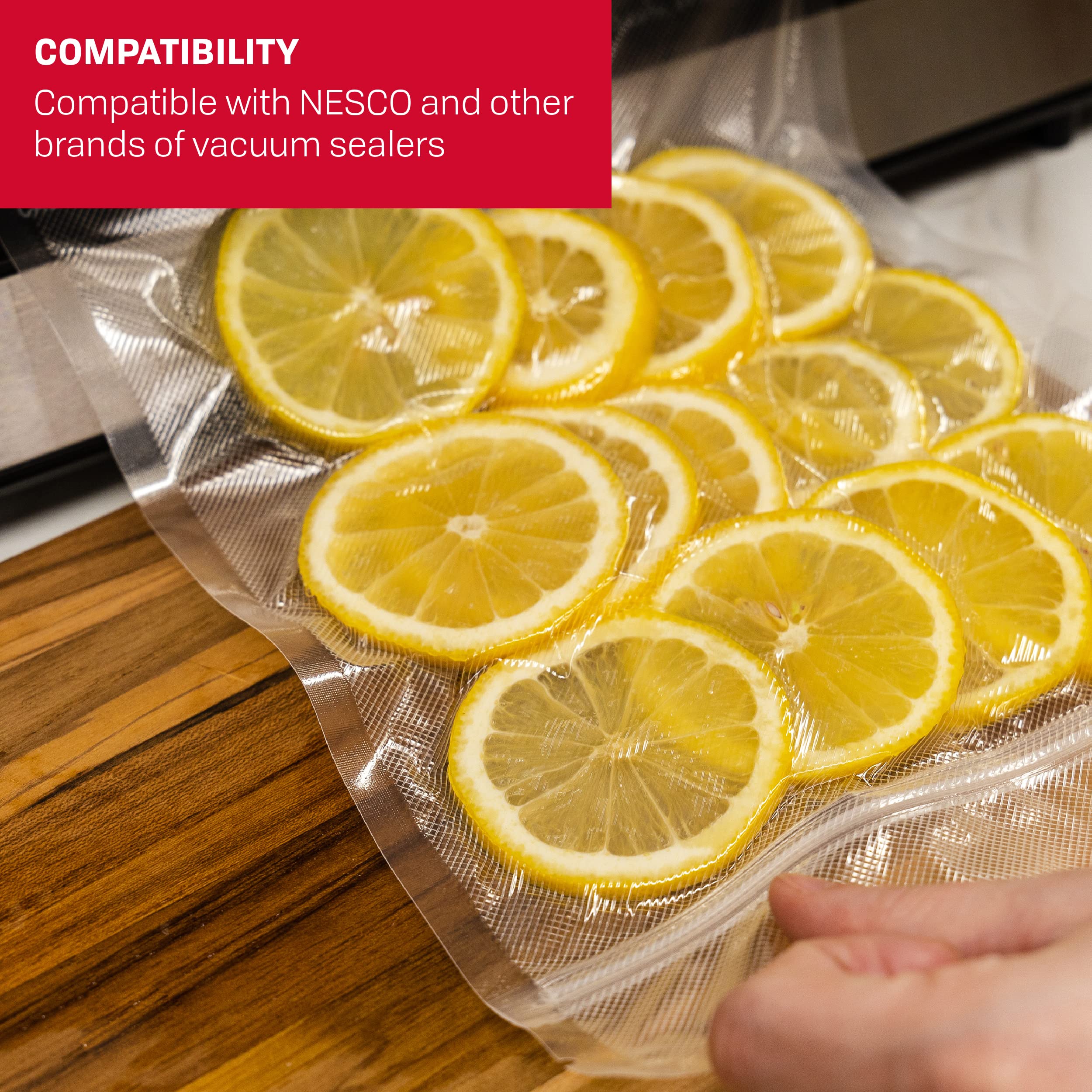 Bolsas Nesco aptas para microondas, marinar, hervir, refrigerar y congelar.