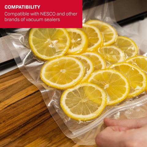 Bolsas Nesco aptas para microondas, marinar, hervir, refrigerar y congelar.