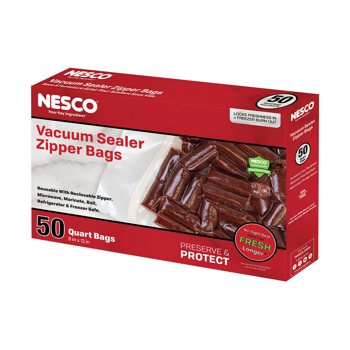 Bolsas Nesco de vacío 8x12 para almacenamiento diario de alimentos frescos.