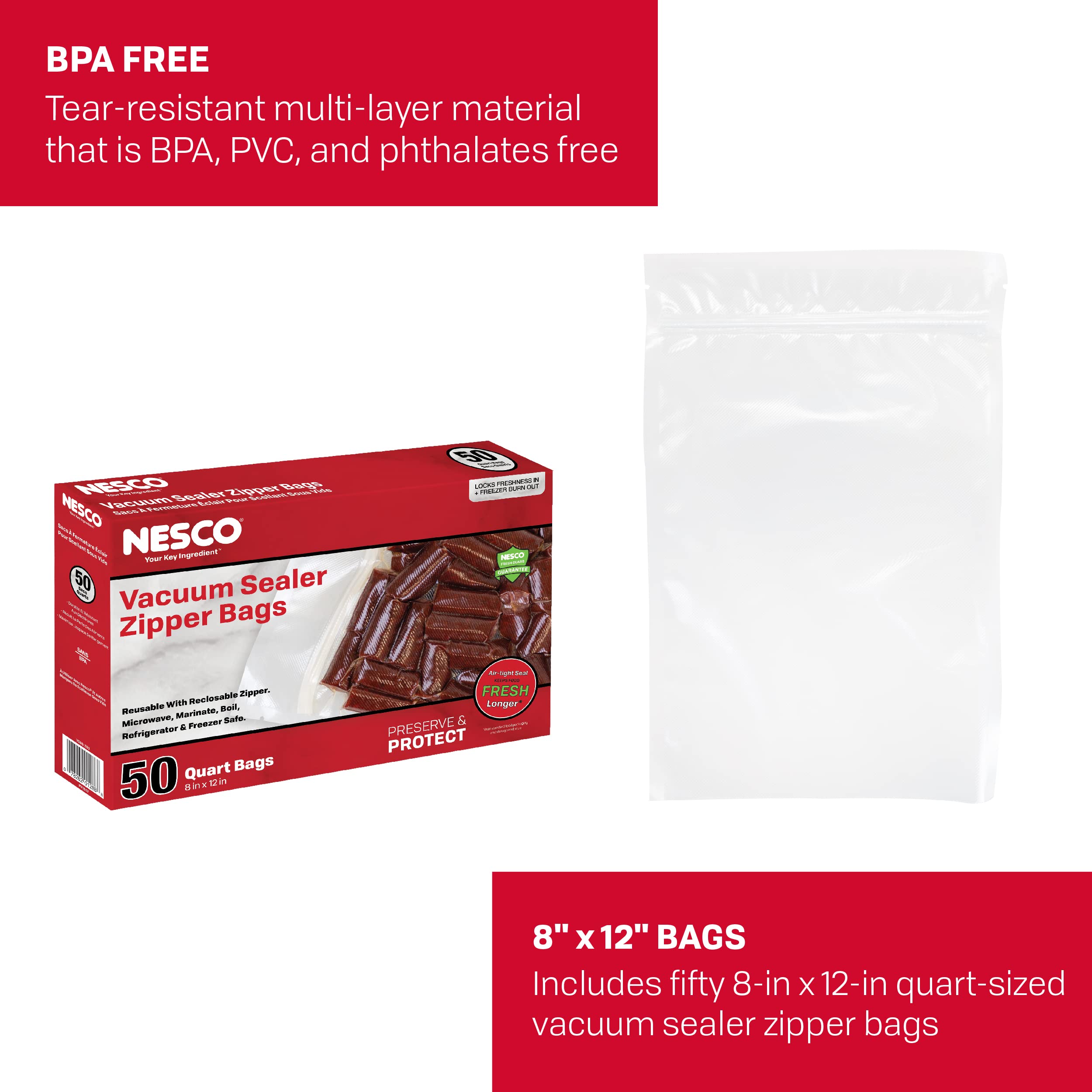 Bolsas Nesco con canales de ventilación cruzada para líquidos al sellar.