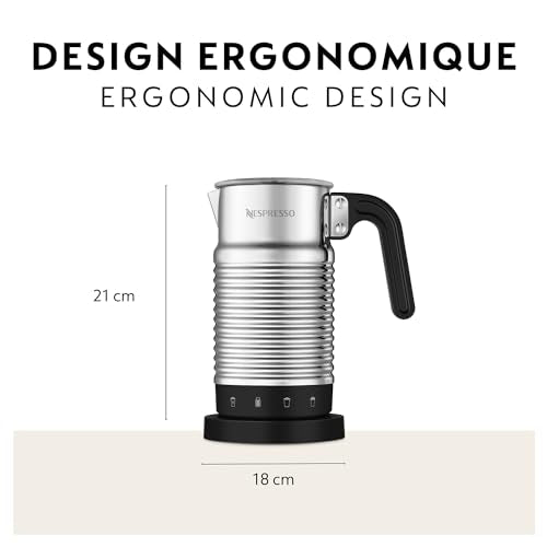 Diseño elegante de acero inoxidable para Aeroccino 4 en la encimera.