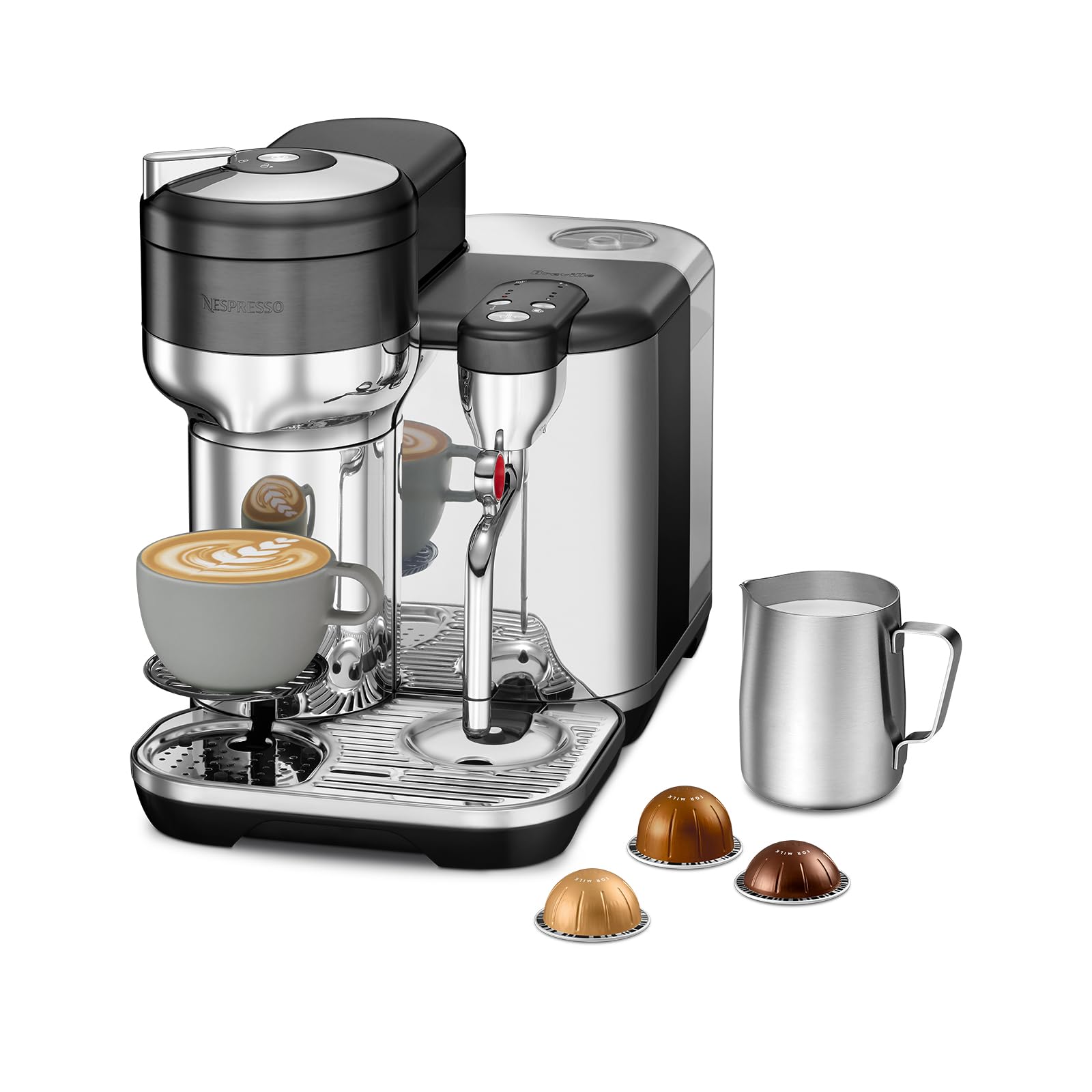 Nespresso Vertuo Creatista cafetera negro acero inoxidable, diseño elegante.