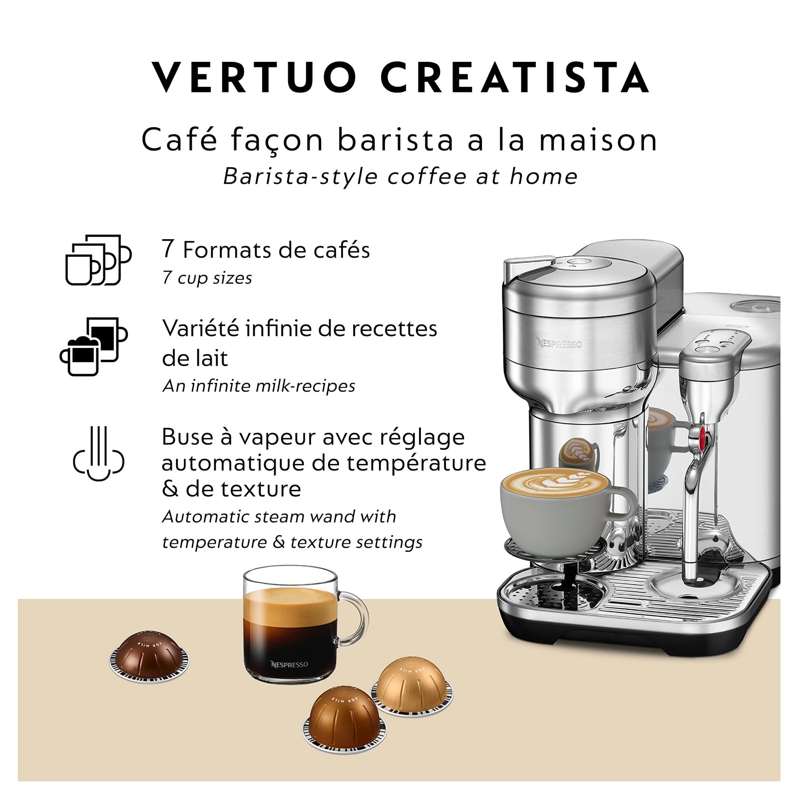 Nespresso Vertuo Creatista ofrece extracción precisa para resultados consistentes.