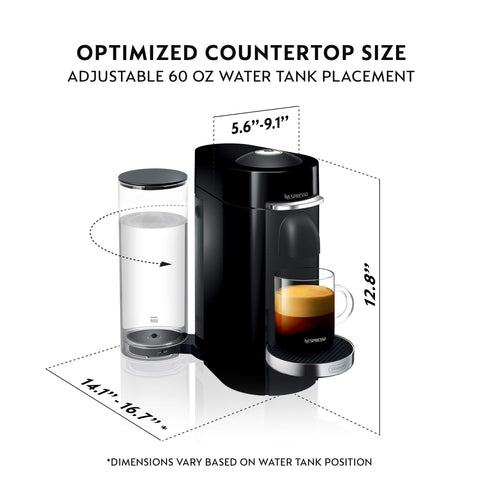 Depósito de agua de 60 onzas en la Nespresso VertuoPlus Deluxe, alta autonomía.