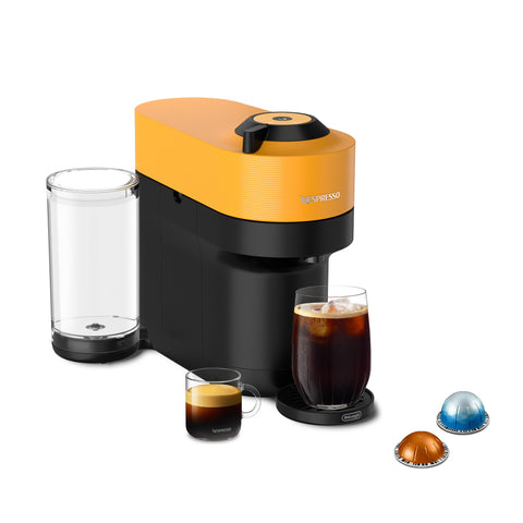 Nespresso Vertuo Pop+ cafetera en color mango amarillo para un toque vibrante en la cocina.