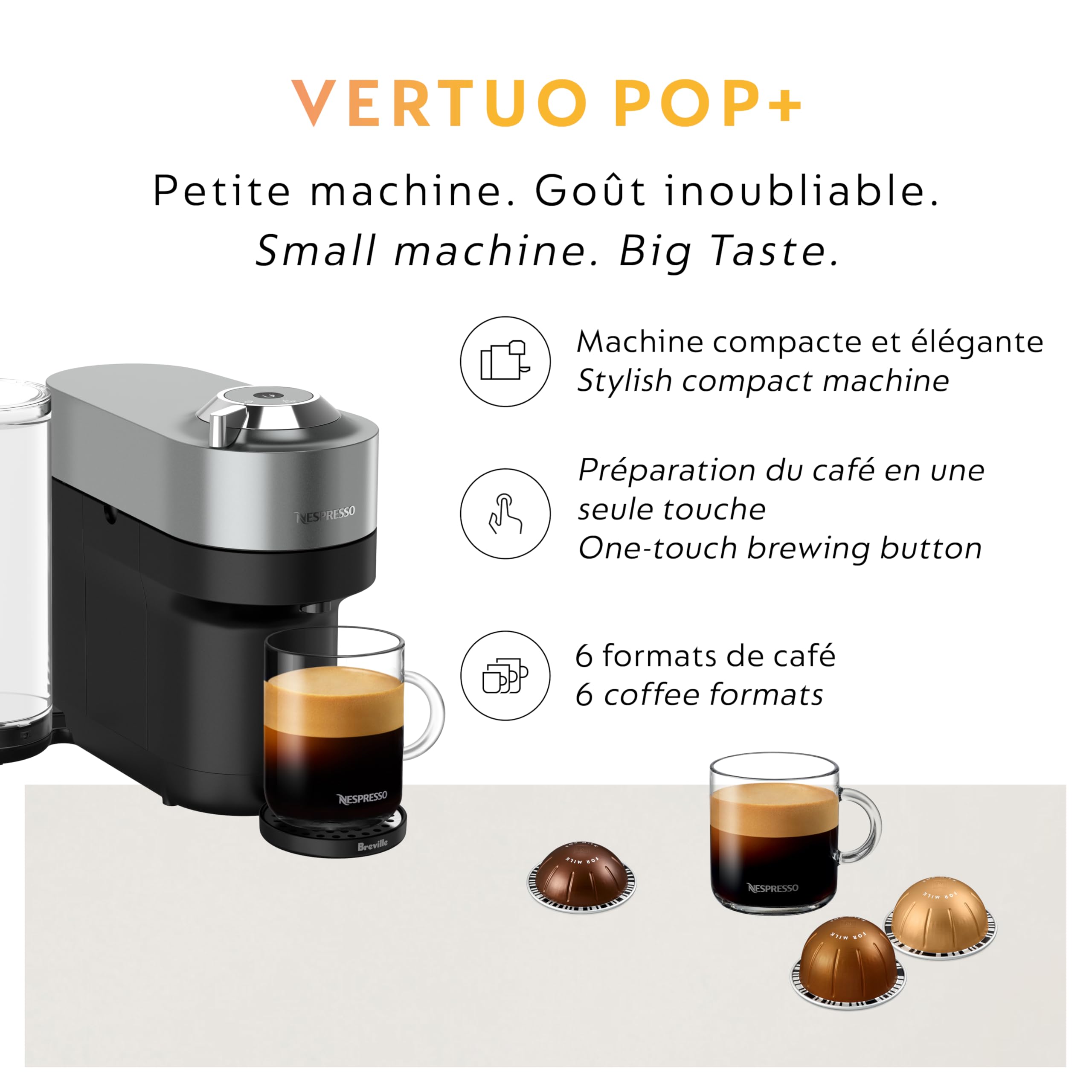 Nespresso Vertuo Pop+ Deluxe encendido rápido, calentamiento en 30 segundos.