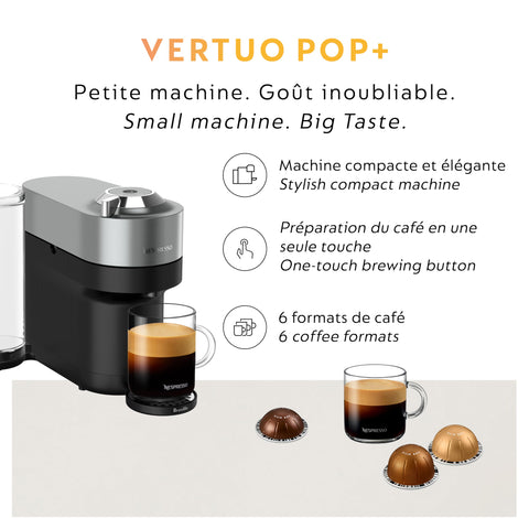 Nespresso Vertuo Pop+ Deluxe encendido rápido, calentamiento en 30 segundos.