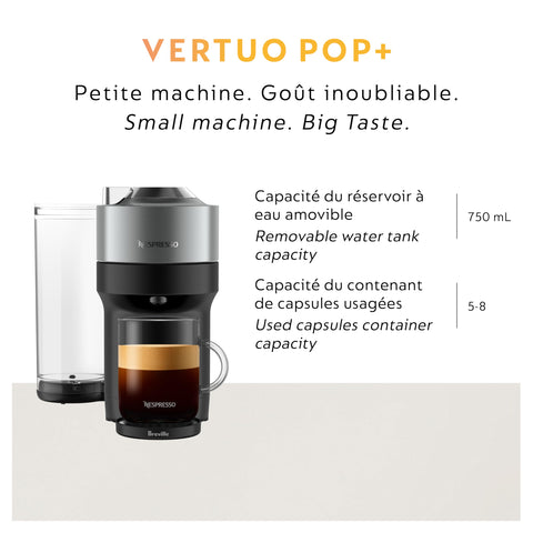 Nespresso Vertuo Pop+ Deluxe expulsión automática de cápsulas usadas, limpieza sencilla.