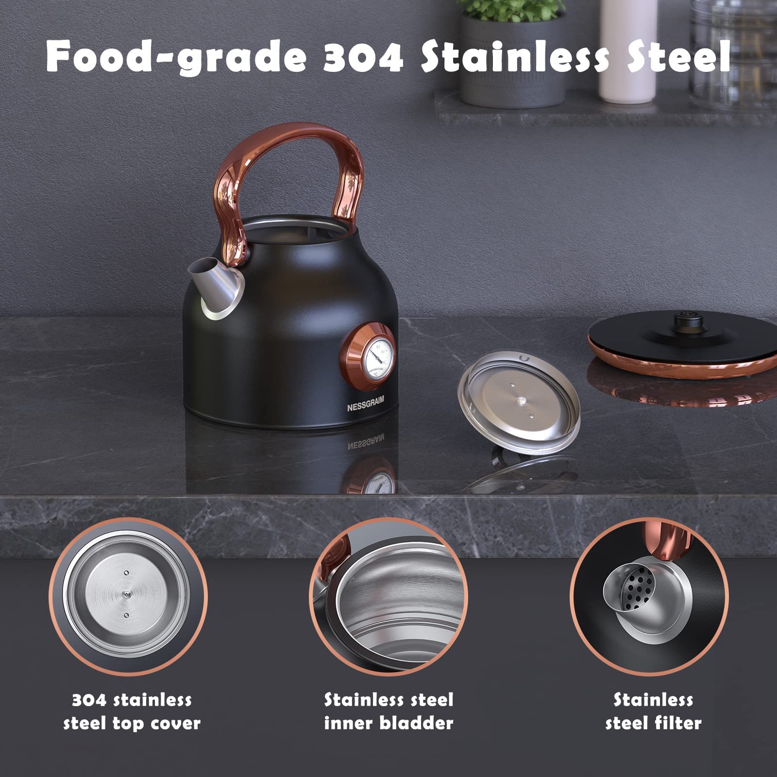 Capacidad de 1.7L de NESSGRAIM, ideal para varias tazas