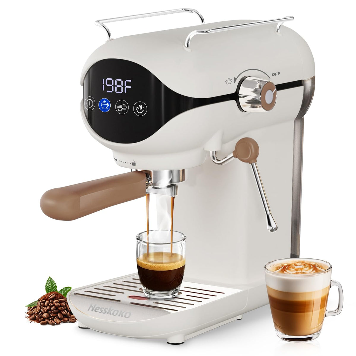 Nesskoko cafetera espresso, extracción a 20 bares para un sabor más intenso.