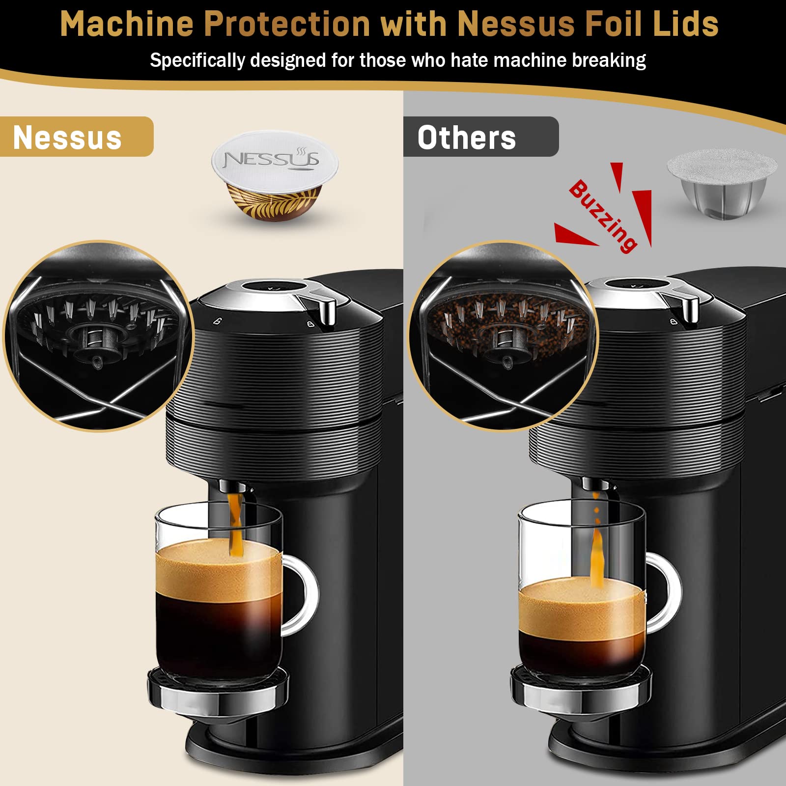 NESSUS sello de aluminio para cápsula Vertuo, adherencia de grado alimentario.