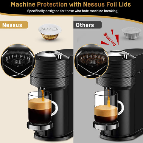 NESSUS sello de aluminio para cápsula Vertuo, adherencia de grado alimentario.