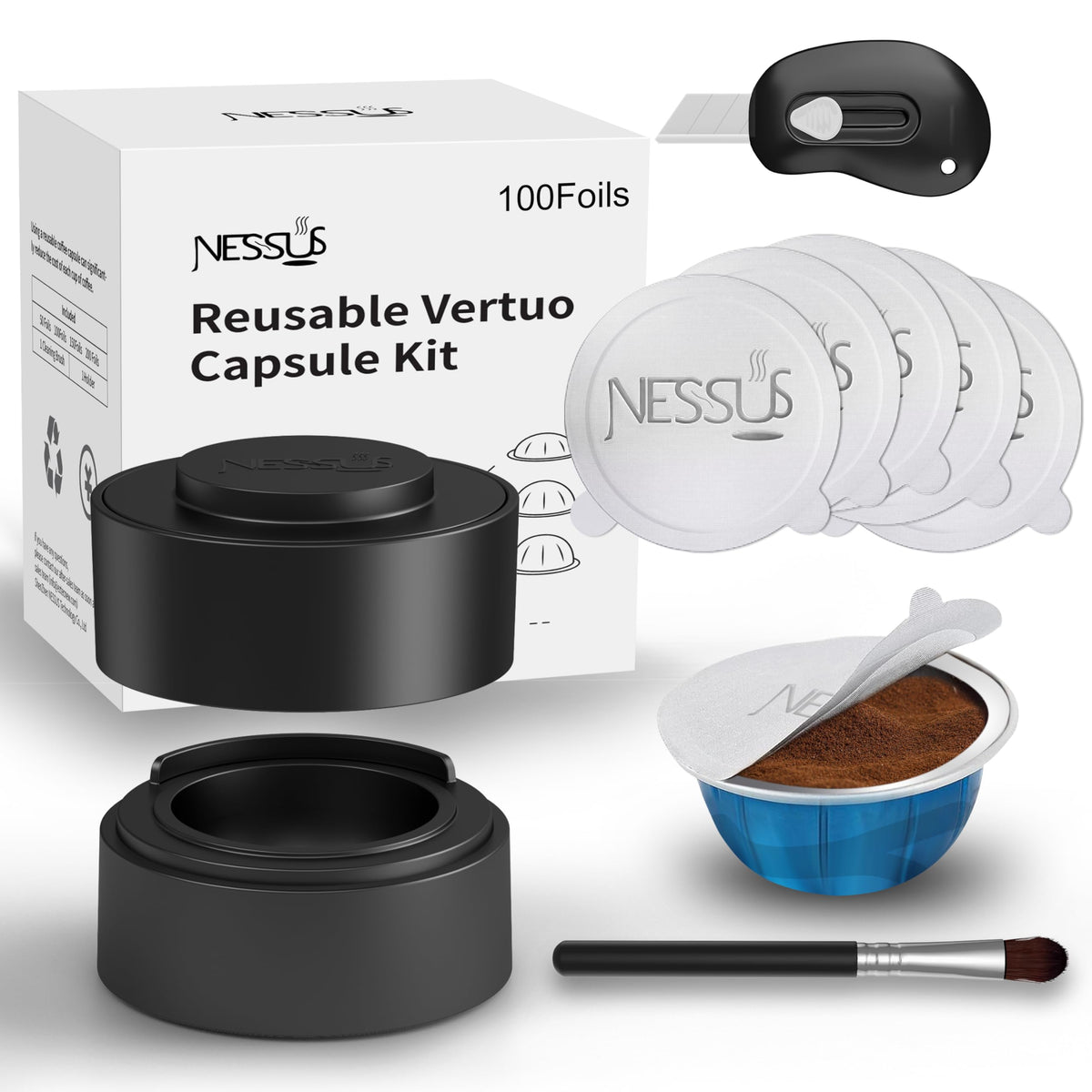 NESSUS Vertuo portacápsulas para rellenar, facilita el llenado y organización.