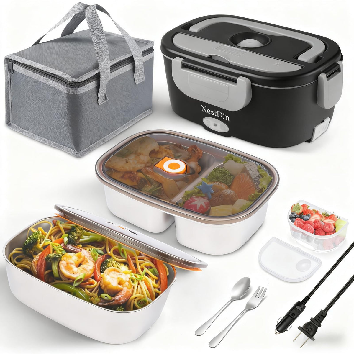 NestDin lonchera eléctrica, vista frontal, 1,5 L para comidas prácticas