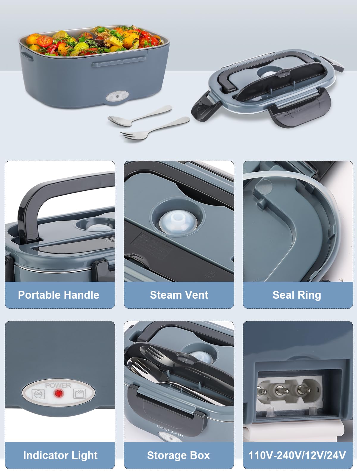 NestDin lunchbox 80W, apto para lavavajillas y fácil limpieza.
