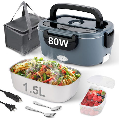 NestDin lunchbox 80W, vista frontal azul, diseño ergonómico para comidas calientes.