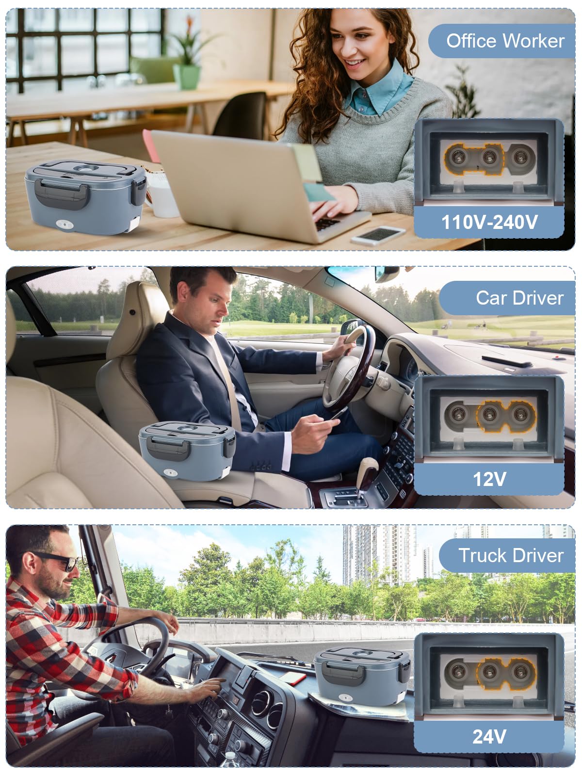 NestDin lunchbox 80W, interior 1.5L en acero inoxidable conserva sabor.