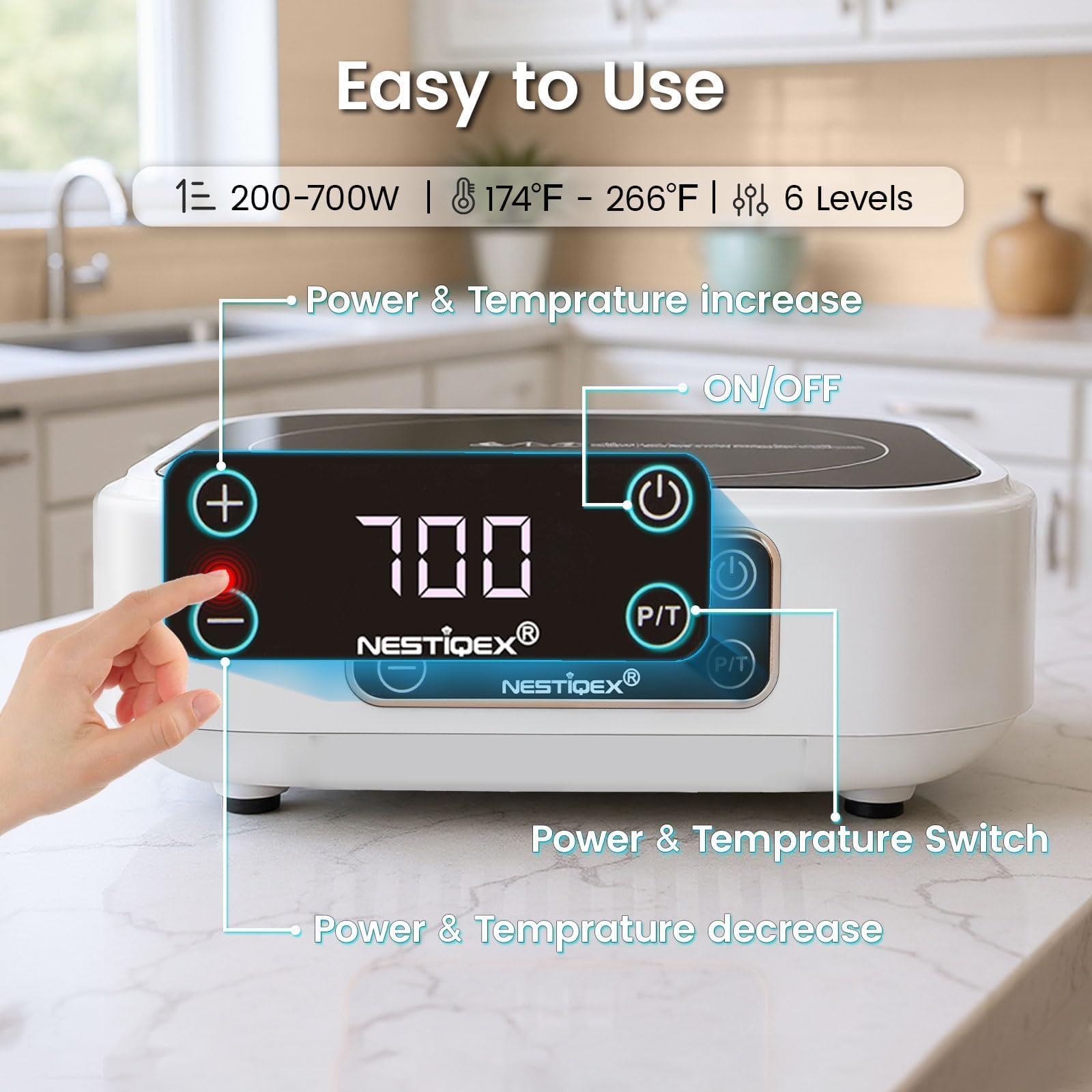 NESTIQEX Mini placa de inducción con control de potencia rápido para bebidas