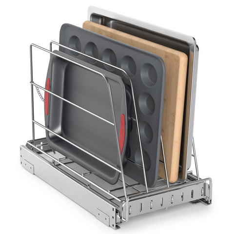 NestSprout organizador deslizante para gabinete facilita el acceso a bandejas y tablas.