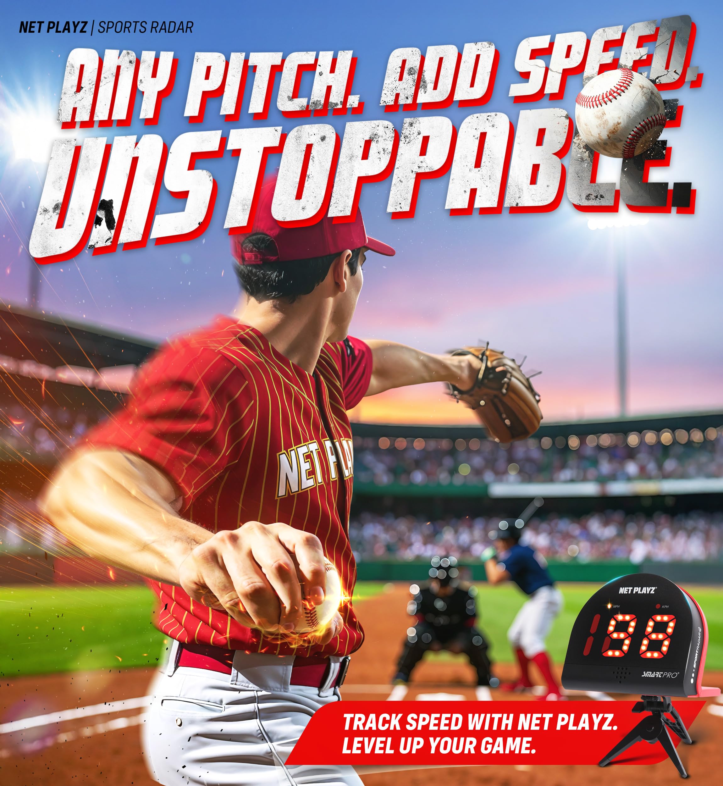 NET PLAYZ Speed Radar en uso solitario con trípode para entrenamiento autónomo