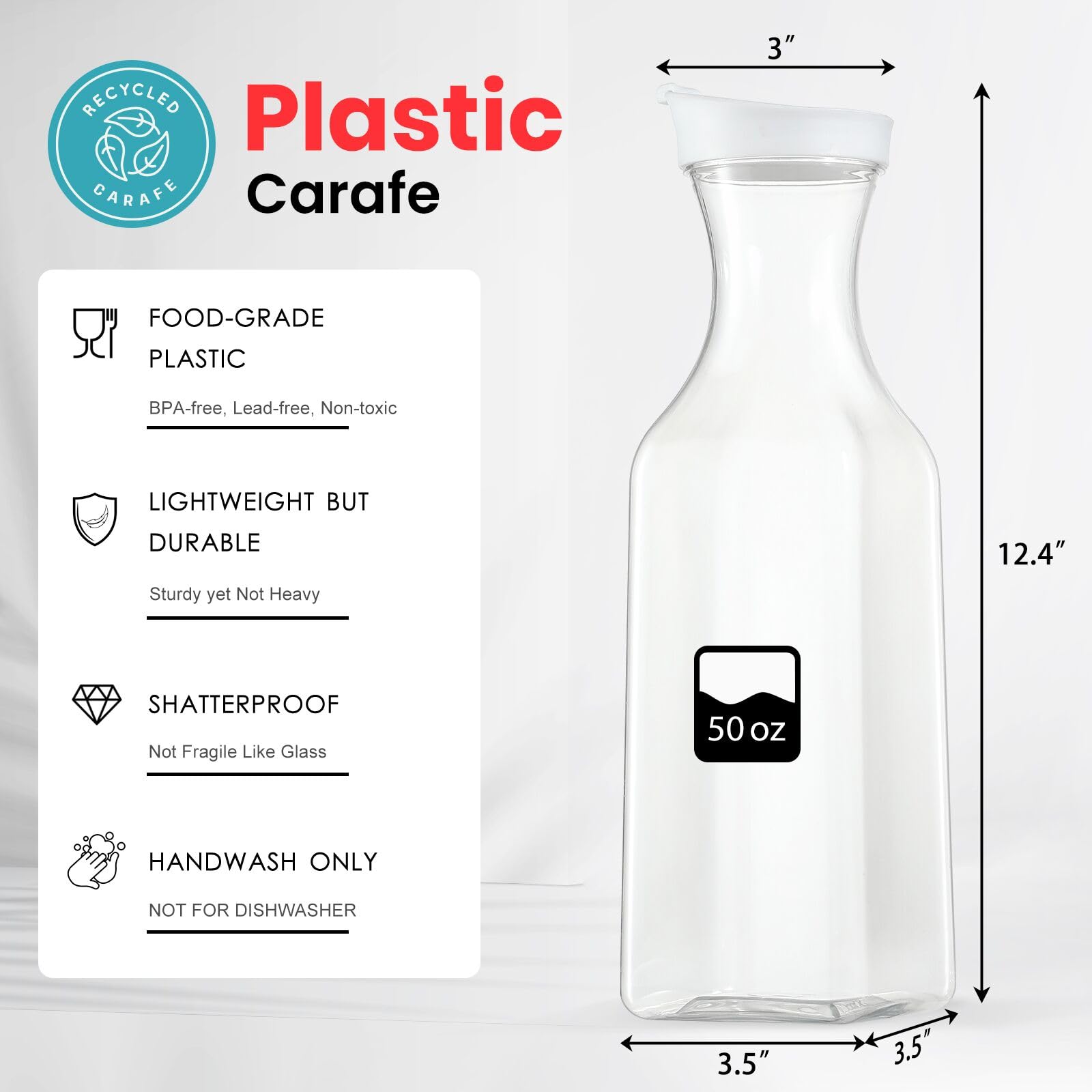 Conjunto de 2 jarras NETANY 50oz con base cuadrada, estable para la mesa