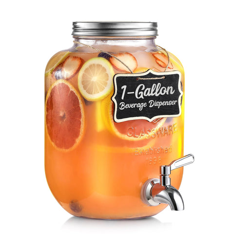 NETANY dispensador de vidrio 1 galón para bebidas frías, centro de mesa.