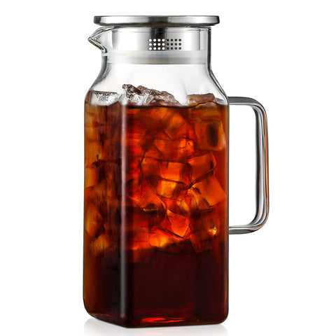 Jarra cuadrada de NETANY en vidrio borosilicato, clara y resistente para bebidas diarias.