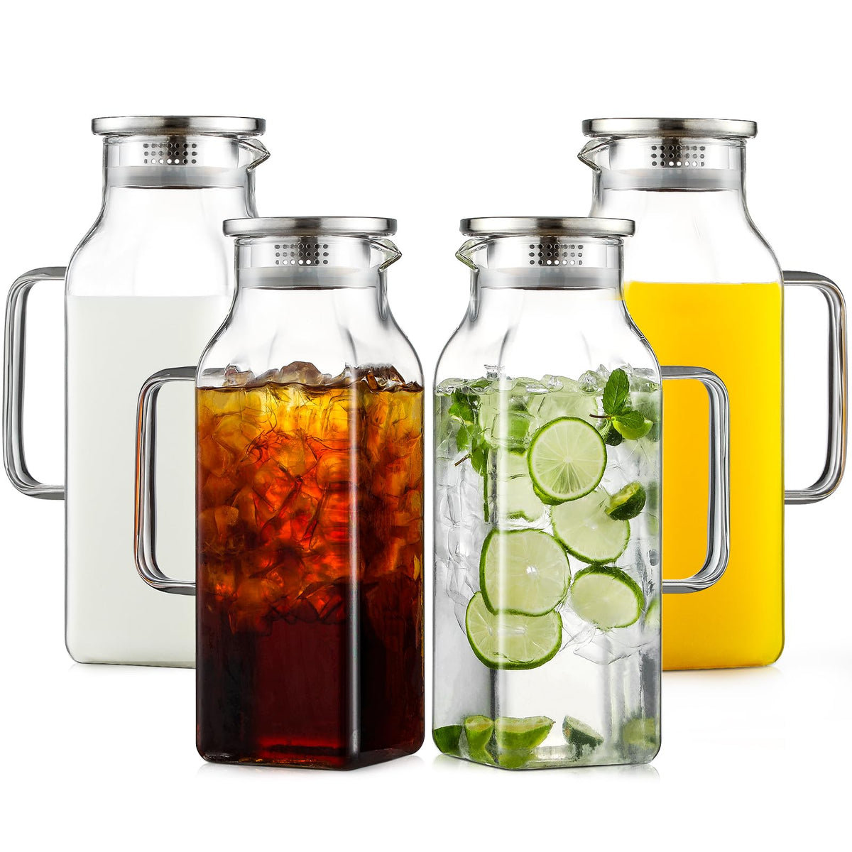 La jara NETANY 2L cuadrada con tapa y mango para servir bebidas.