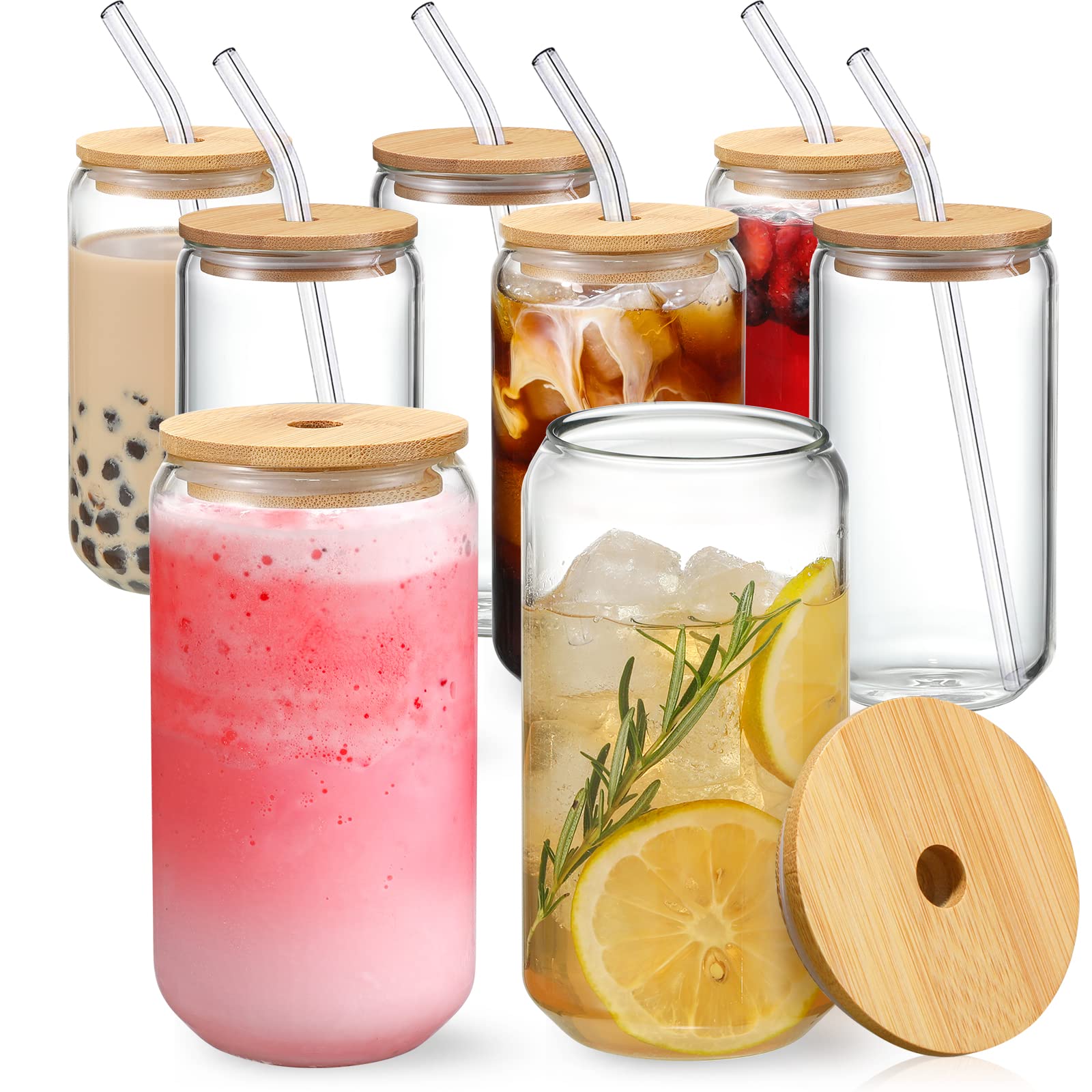 NETANY vasos con tapas de bambú de 16 oz listos para bebidas frías y calientes.