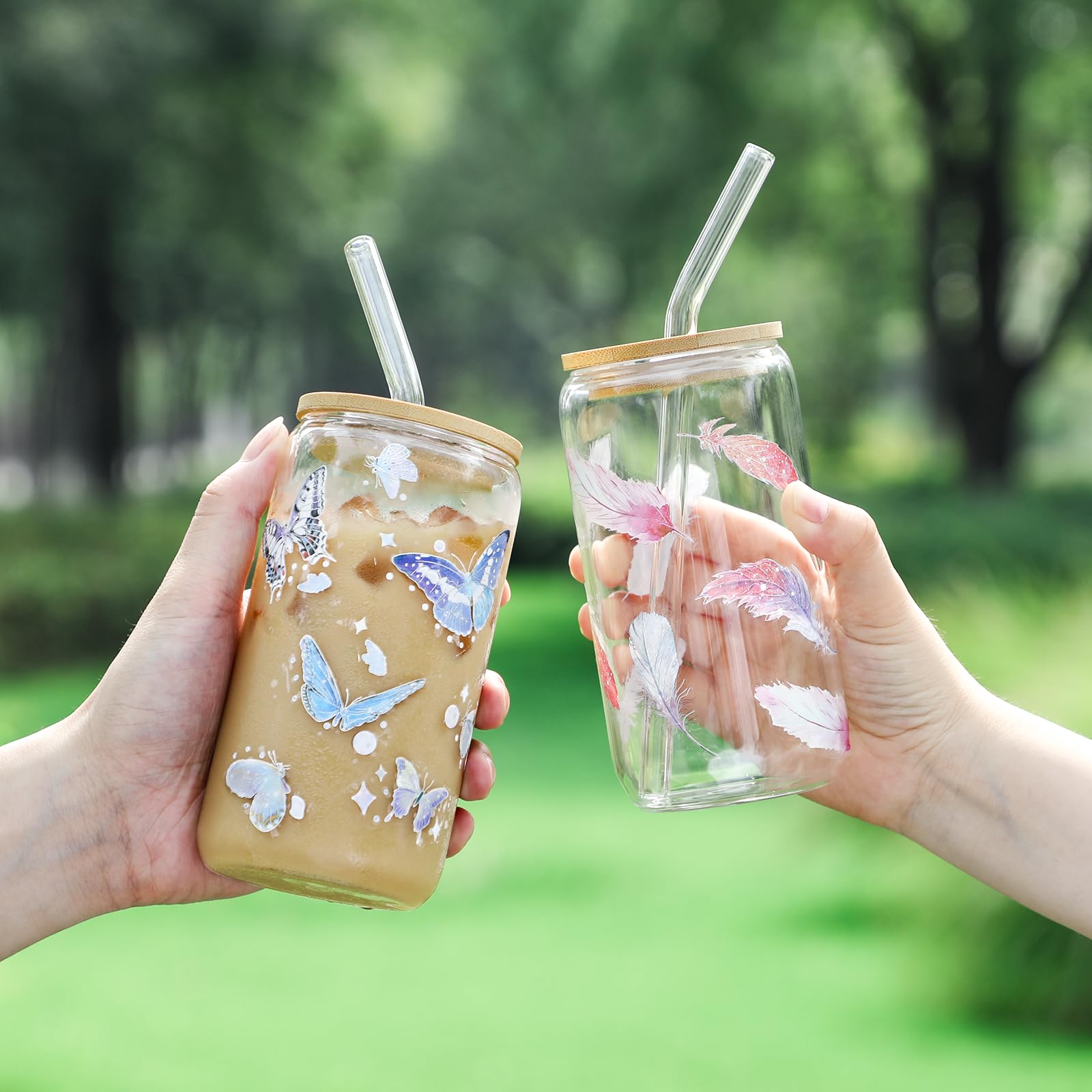 NETANY: vaso de vidrio de 16 onzas con tapa de bambú para té helado