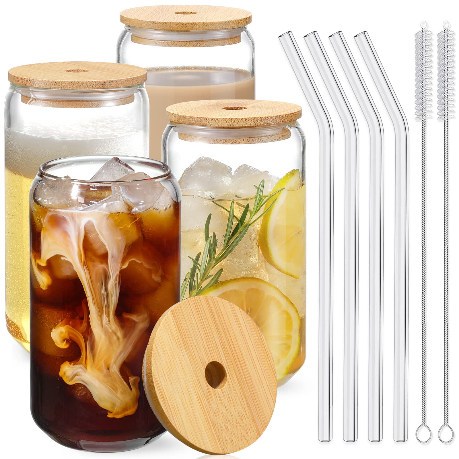 NETANY vasos de vidrio con tapas de bambú para bebidas frías con estilo.