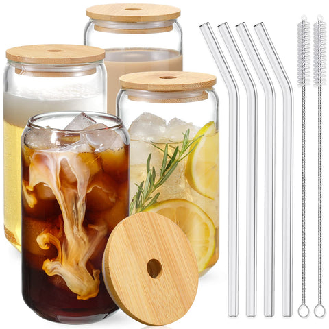 NETANY vasos de vidrio con tapas de bambú para bebidas frías con estilo.