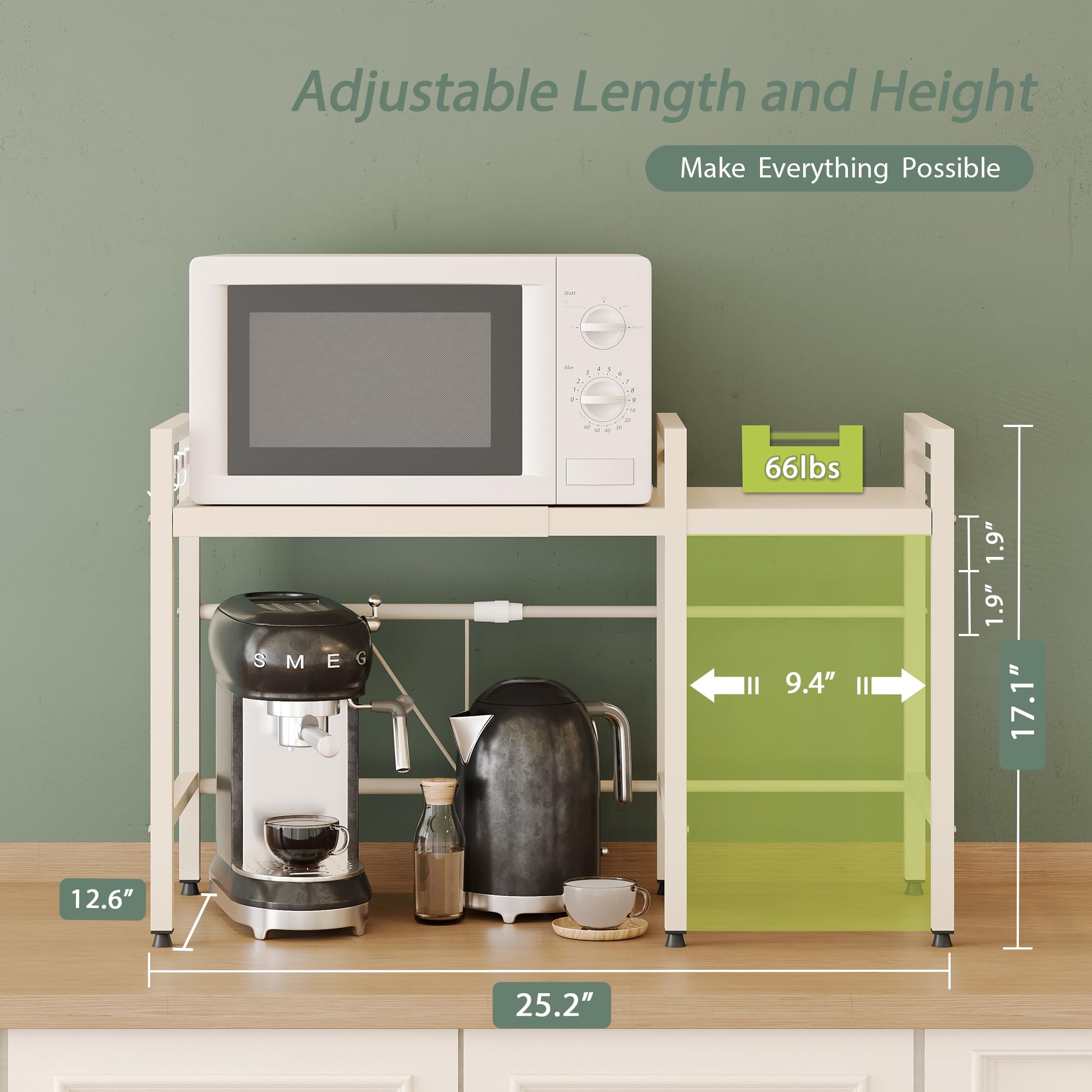NETEL estante de cocina ajustable adapta anchura y altura para diferentes electrodomésticos