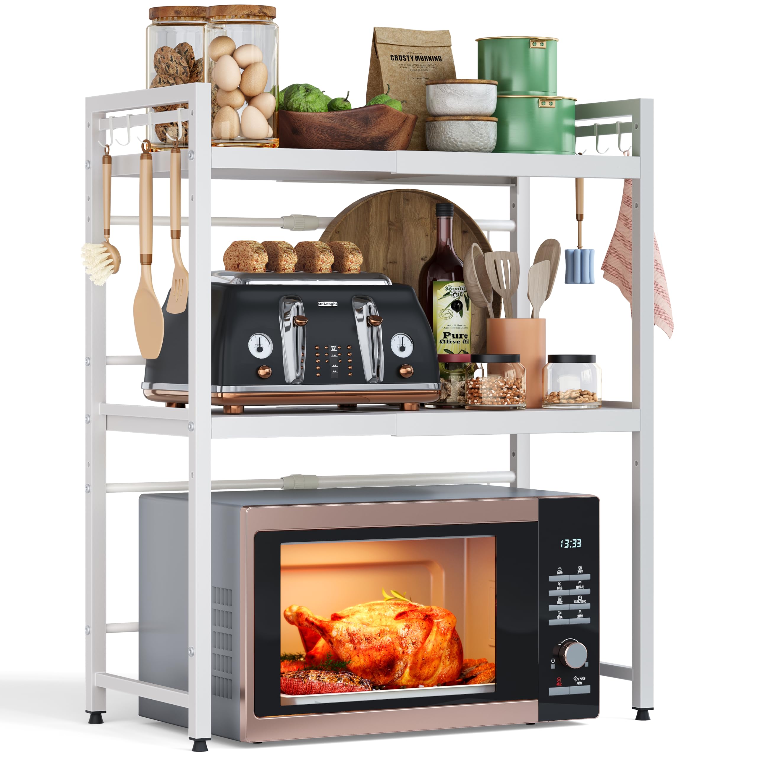 NETEL estante expandible para microondas con tres niveles, ahorro de espacio en la cocina.