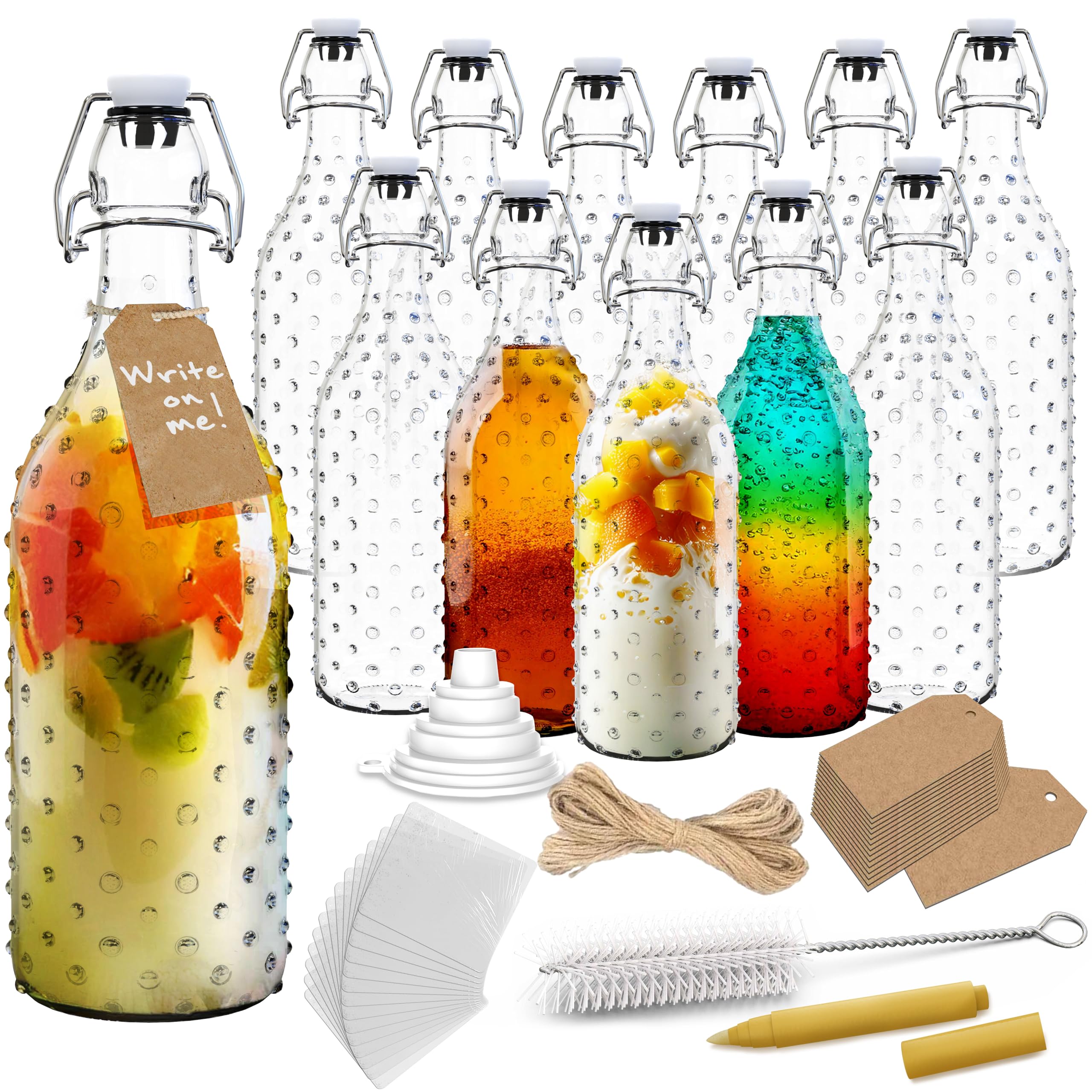 Nevlers botellas de vidrio 17oz con tapa abatible, ideales para bebidas caseras.