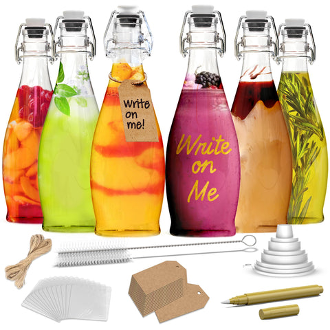 Botellas Nevlers de vidrio lagrima 17 oz con tapa giratoria para almacenamiento seguro.
