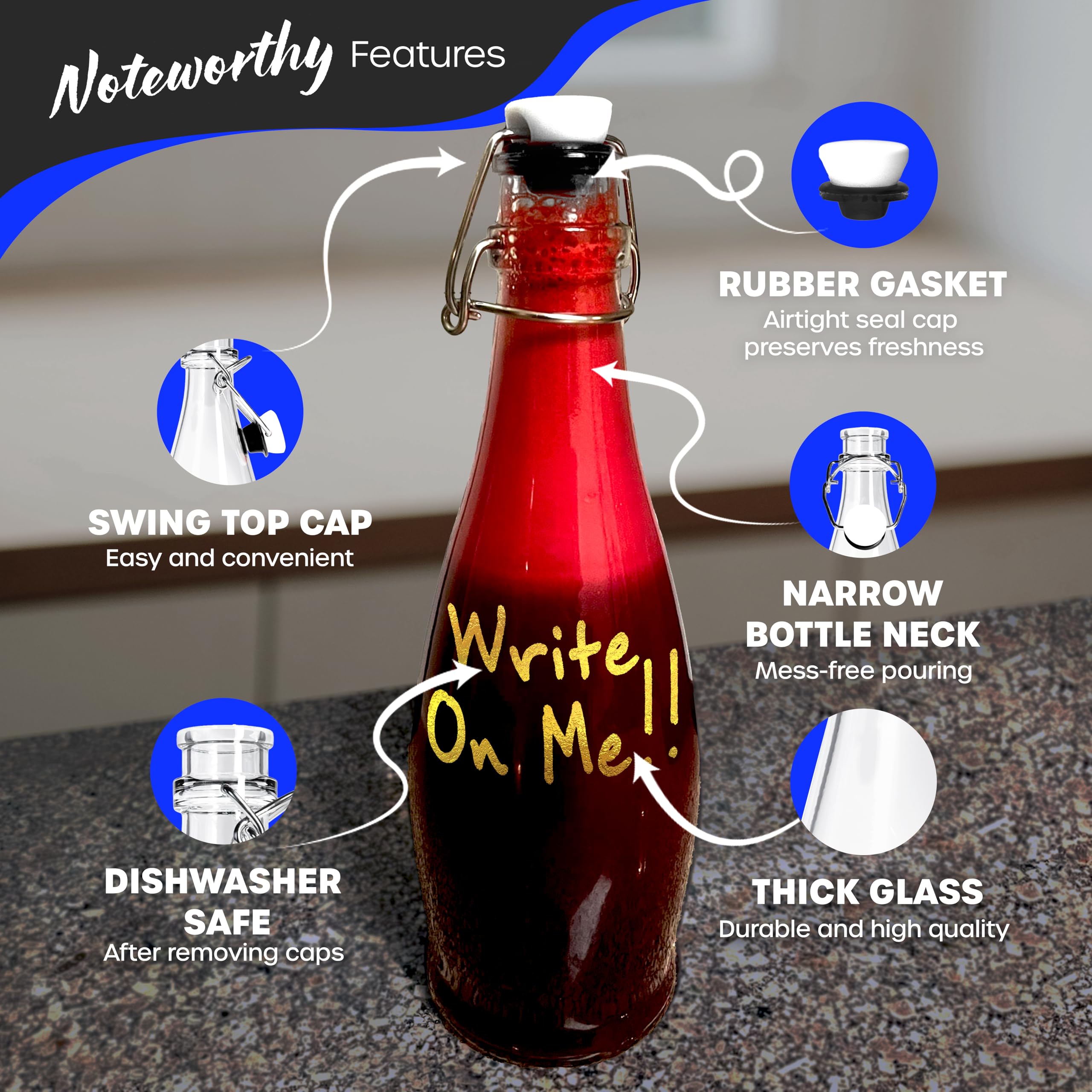Nevlers botella de vidrio con tapa cerrojo para conservar frescura de jugos caseros