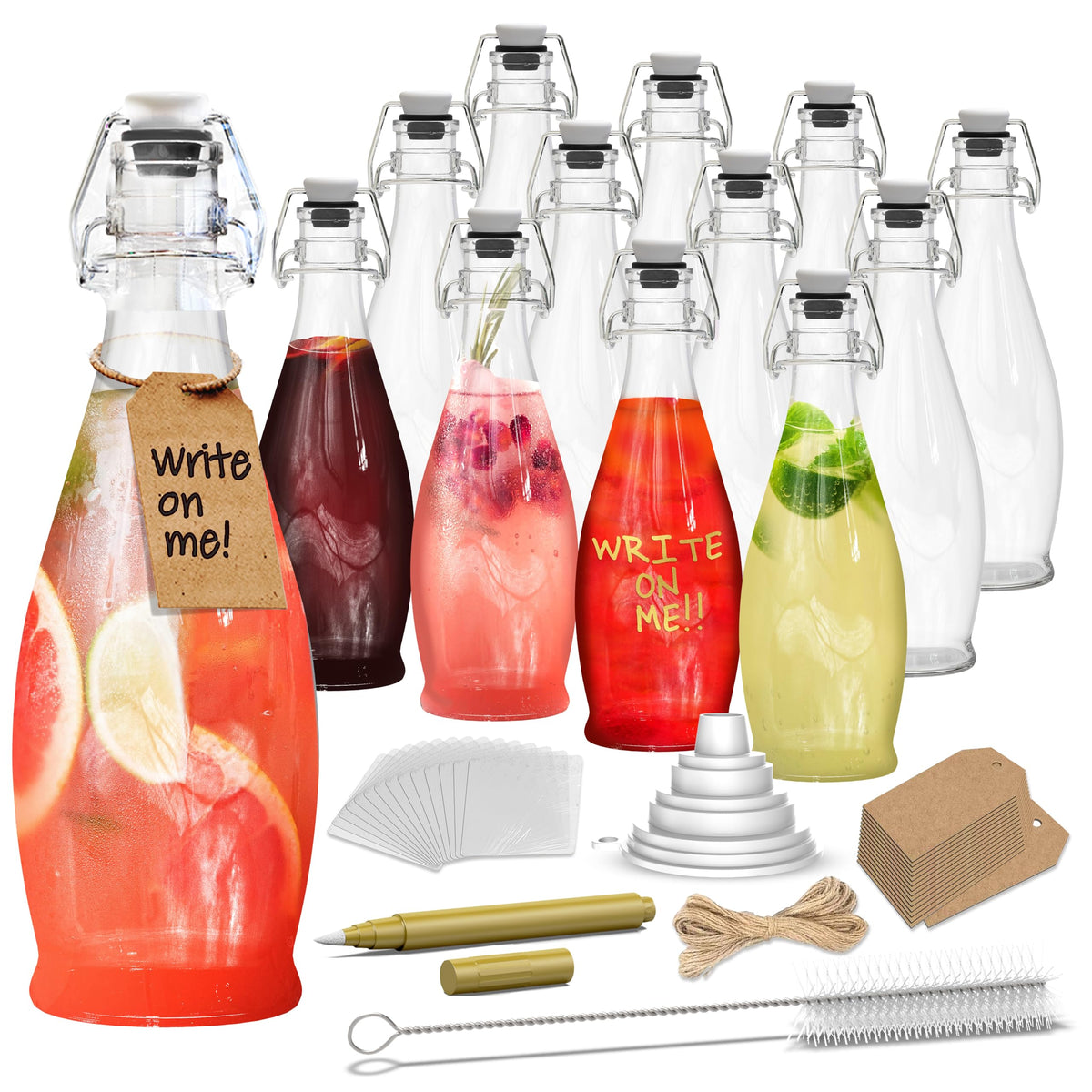 Nevlers botellas de vidrio teardrop 17 onzas con tapa giratoria para almacenamiento seguro